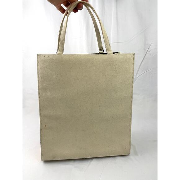 VTG Kate Spade Tote Bag Beige Pink Canvas Handbag Solid Stripe - Picture 2 of 16